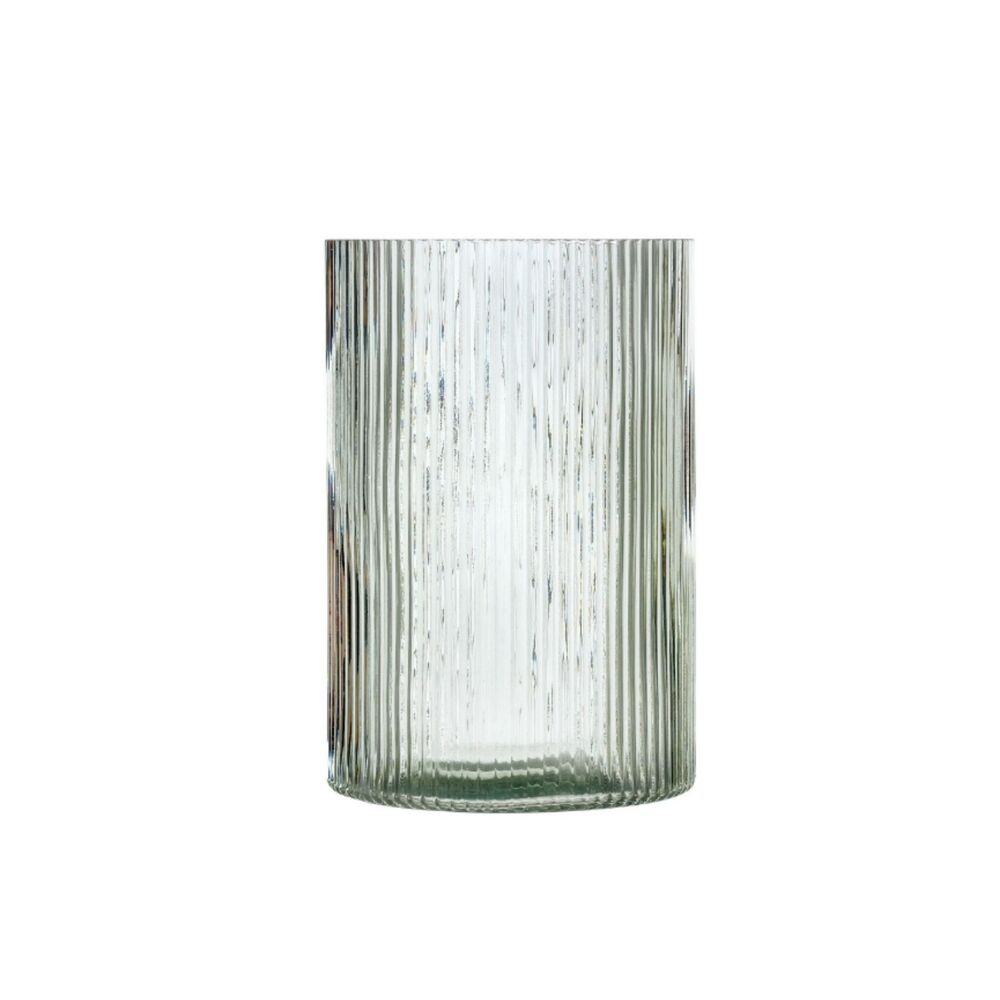 Better Homes & Gardens Green Glass Ribbed Hurricane 8" Candleholder, Vase